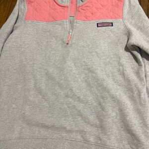 Vineyard Vines Pink and Gray Half-Zip Pullover Girls Juniors long sleeve